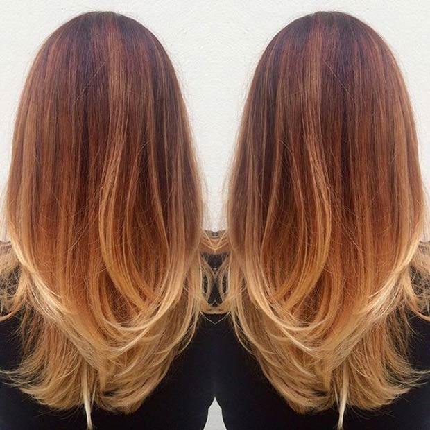 Copper hair blonde lowlights balayage hairstyle