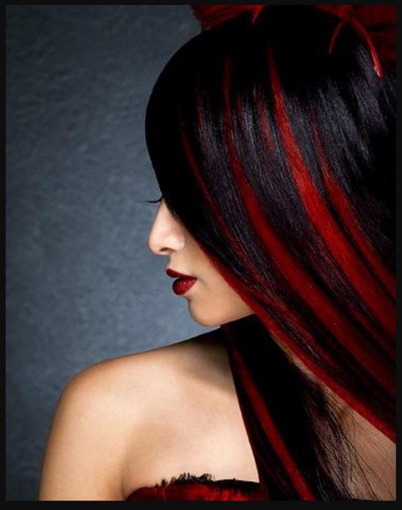 красное мелирование на черные волосы