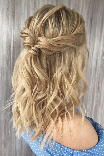 simple wedding hairstyles curly blonde low swept half up half down liliy_chernyshova
