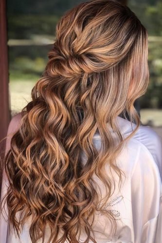 simple wedding hairstyles curly swept half up half down on long red hair wedding_hair_by_chelsea